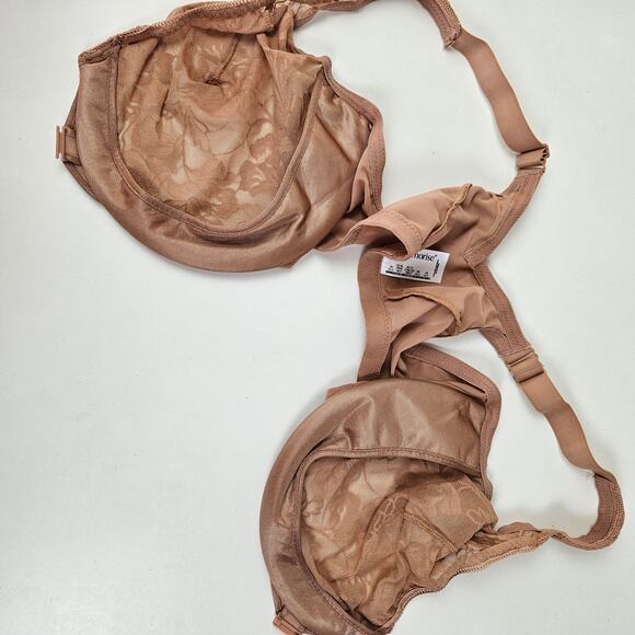 Glamorise Lacey T Back Front Close Wonderwire Underwire Bra 42F Dark Nude Beige - Picture 4 of 5